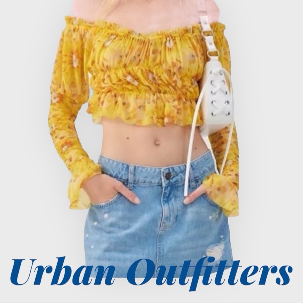 Urban Outfitters Yellow Floral Off-Shoulder Top sheer sz M